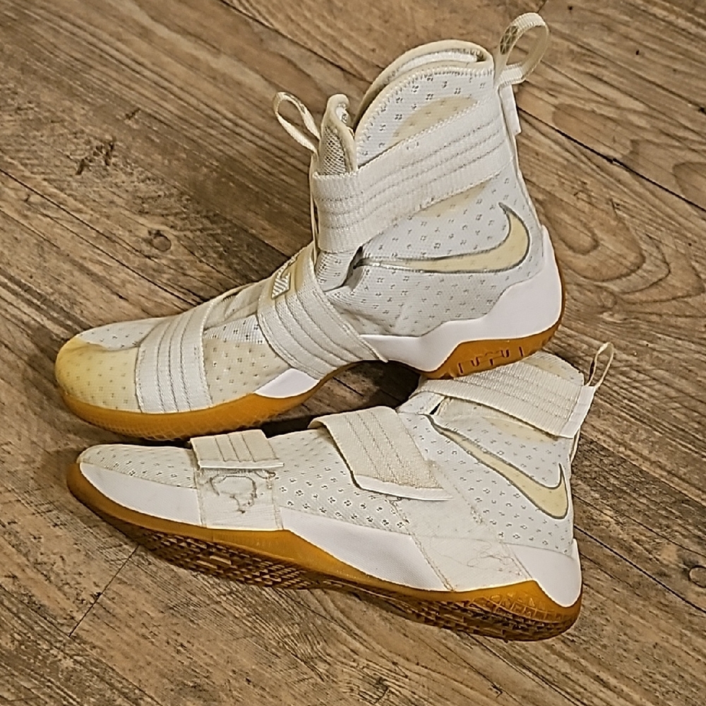 Nike  Lebron Soldier Men's Cream and Tan High-Top Sneakers